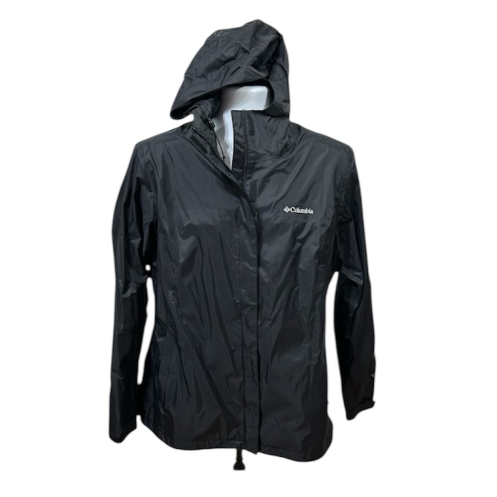 COLUMBIA Women's Hooded XL Full zip Waterproof OMNITECH Black tapered Jacket